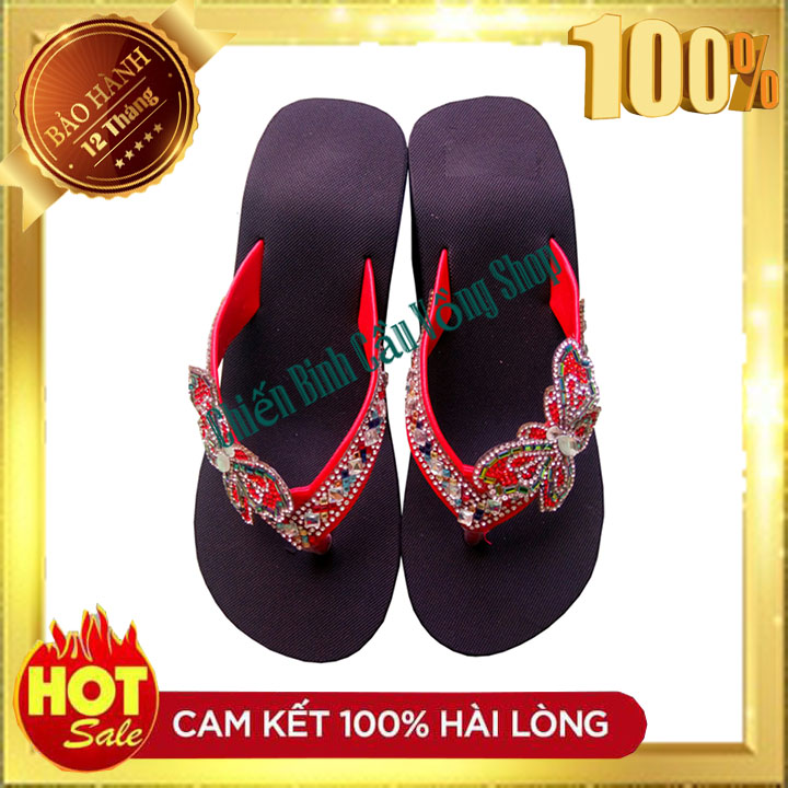 Dép kẹp bướm ngũ sắc đỏ cao 7cm - Dép nữ - Dép xỏ ngón nữ - Giày nữ