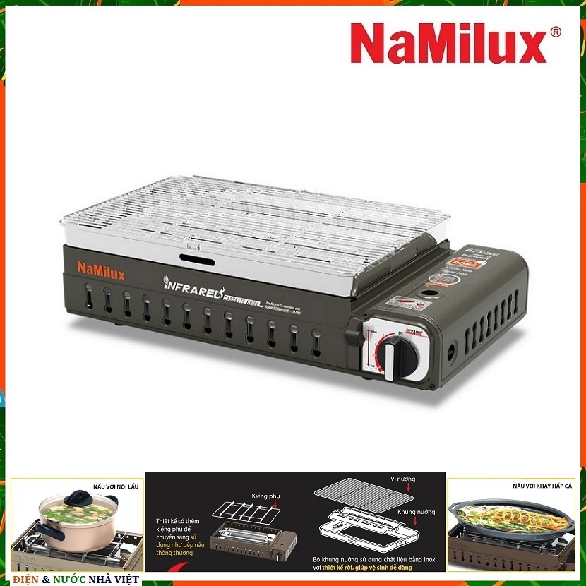 BẾP NƯỚNG + NẤU GAS ĐA NĂNG NAMILUX GM2120PS HỒNG NGOẠI ( NƯỚNG 2 GIAI ĐOẠN - CÓ KÈM KIỀNG ĐỂ CHUYỂN NƯỚNG SANG NẤU )