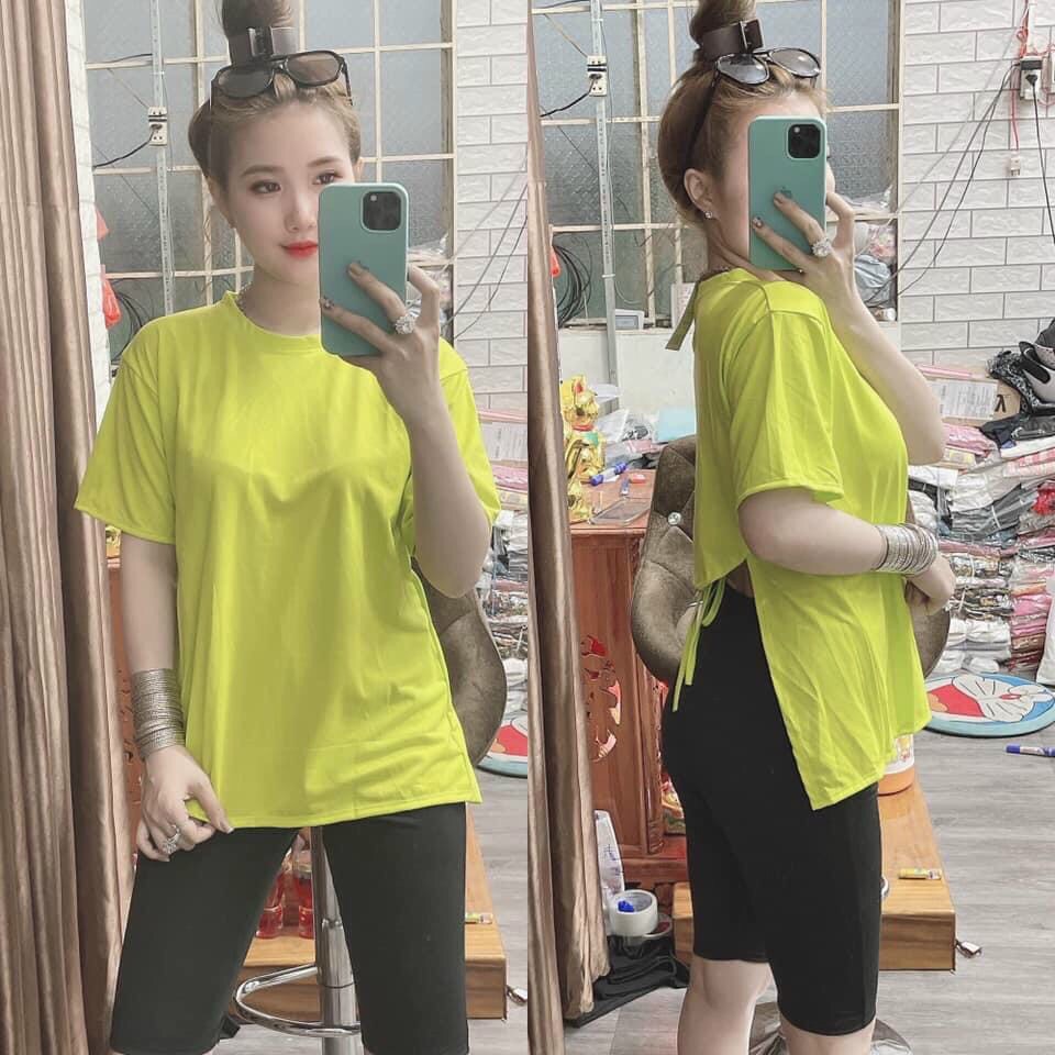 Set quần legging ngố đen + áo thun cột sau