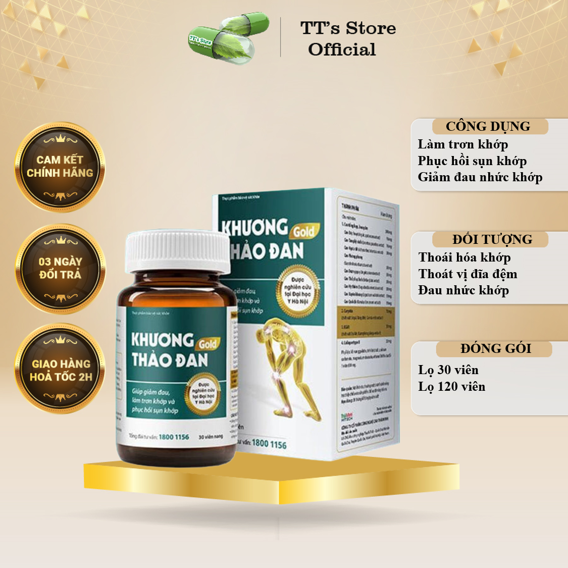 [MẪU MỚI] KHƯƠNG THẢO ĐAN GOLD (Hộp 30 - 120 viên) - Giảm đau xương khớp vai gáy, tê bì chân tay