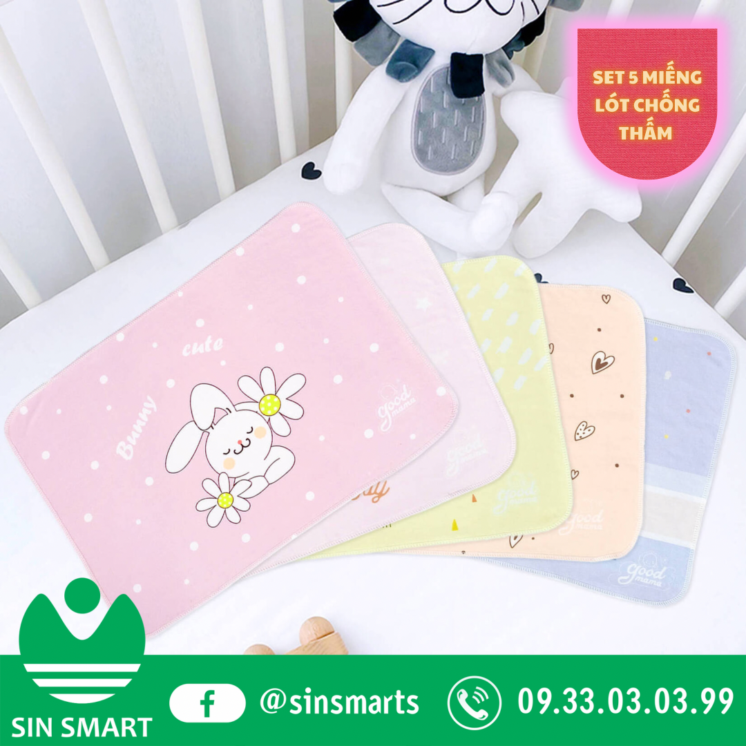 Set 5 miếng lót chống thấm Goodmama Cotton khổ 30X40cm