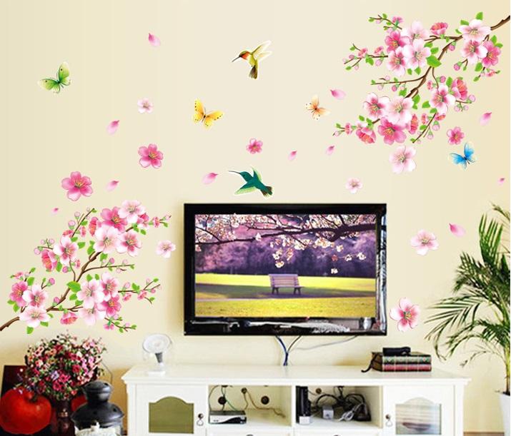 Decal dán tường Hoa đào chim én- H68-flowerdecal-Scenedecal