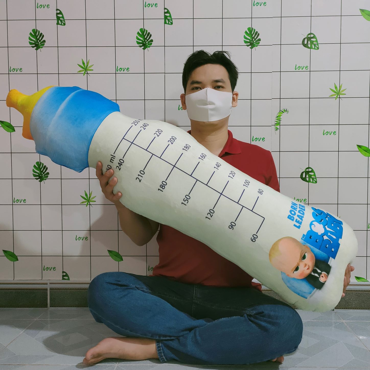 Gói ôm ngủ loại lớn 90cm gối ôm cho bé hình bình sữa baby boss nhóc trùm