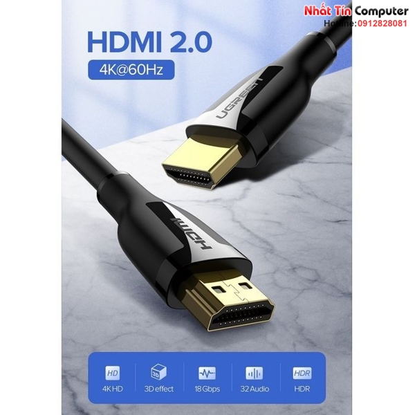 Cáp hdmi 2.0 dài 1,5m hỗ trợ hỗ trợ độ phân giải 4k@60hz ugreen 60439 cao cấp