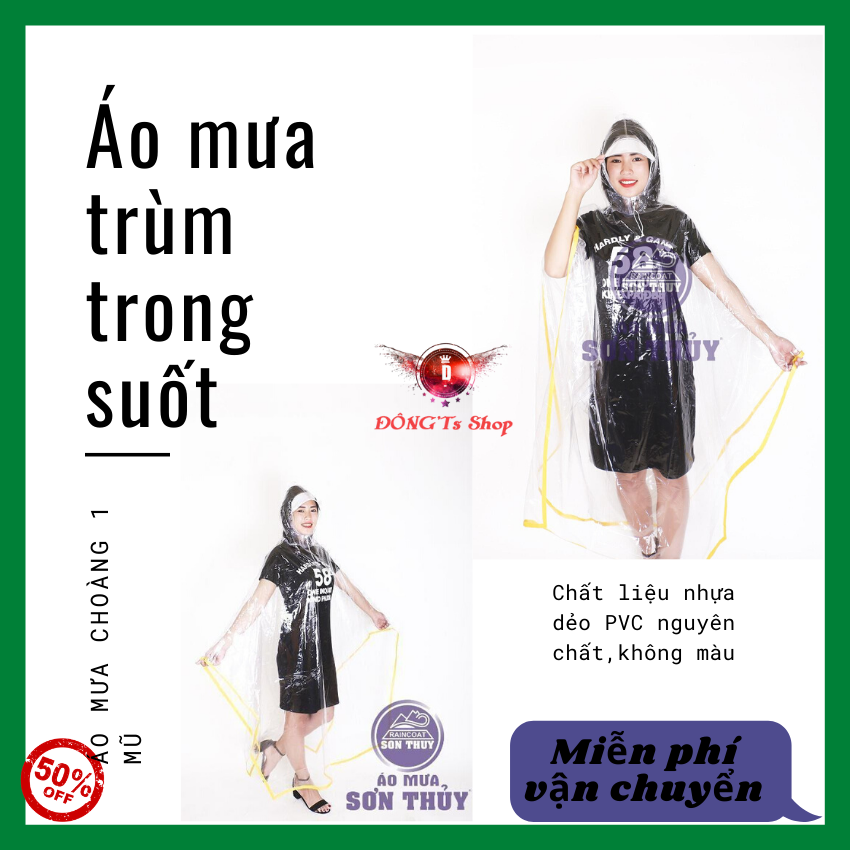 Áo mưa mẫu mới 2020 - Áo mưa trùm trong suốt - Áo mưa cao cấp - Chống mưa gió hiệu quả - Chất liệu nhựa dẻo PVC nguyên chất,không màu - BH UY TÍN TẠI VanDongTS Shop
