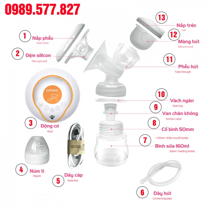 Phụ kiện máy hút sữa điện đôi Cmbear