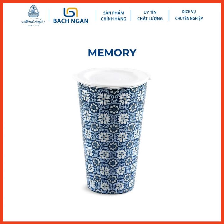 Ly sứ dưỡng sinh Minh Long - Memory 0.48 L, cao có nắp đậy dùng để uống trà, cafe, kiểu dáng sang trọng, giữ nhiệt tốt , không quai