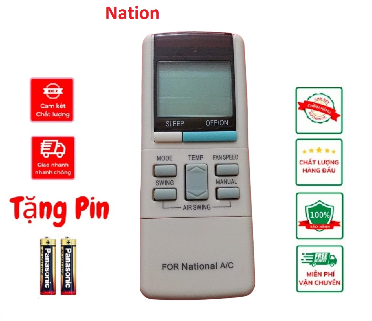 Remote Điều Khiển điều hòa Nation 1 nút xanh,remote điều hòa Nation,Khiển từ xa máy lạnh Nation