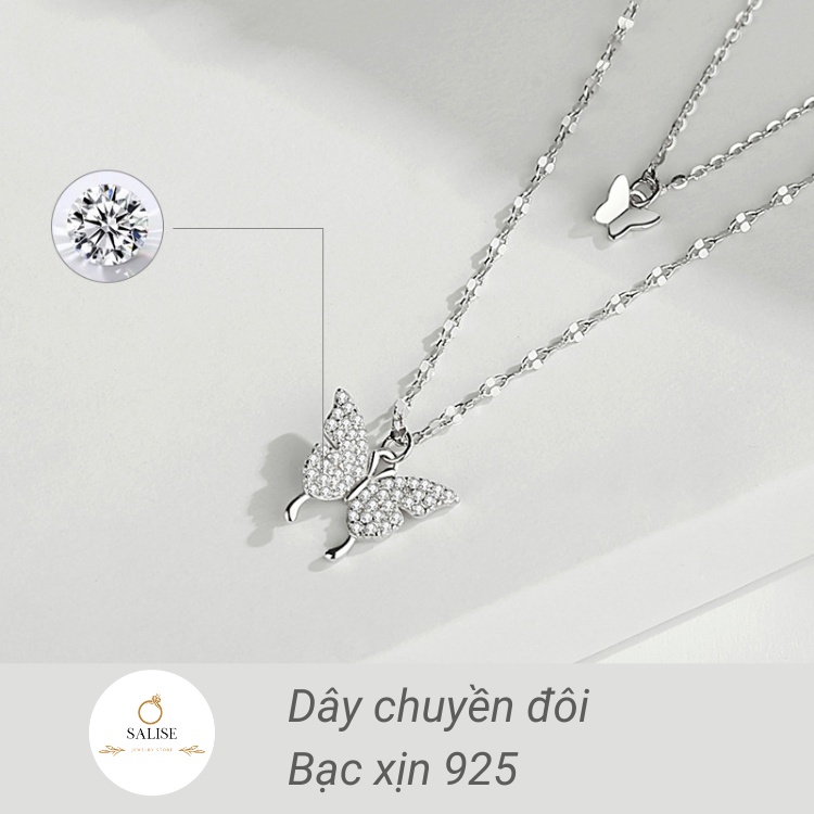 Dây chuyền bạc nữ Salise, dây chuyền bạc 925, dây chuyền bạc hình bướm mảnh, dây chuyền bạc bướm đôi bạc nguyên chất 925