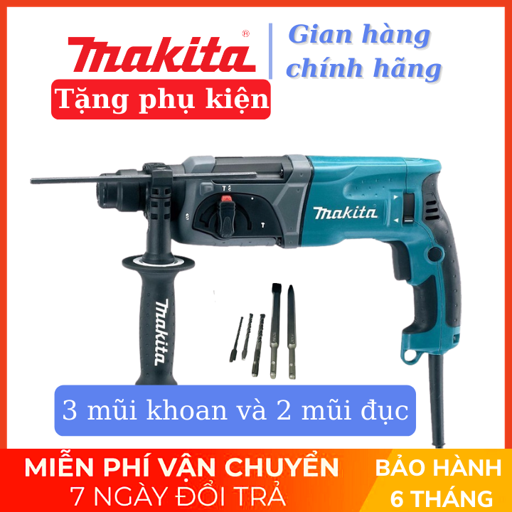 Máy khoan đục bê tông makita hr2470f, tặng 5 mũi khoan và đục cao câp