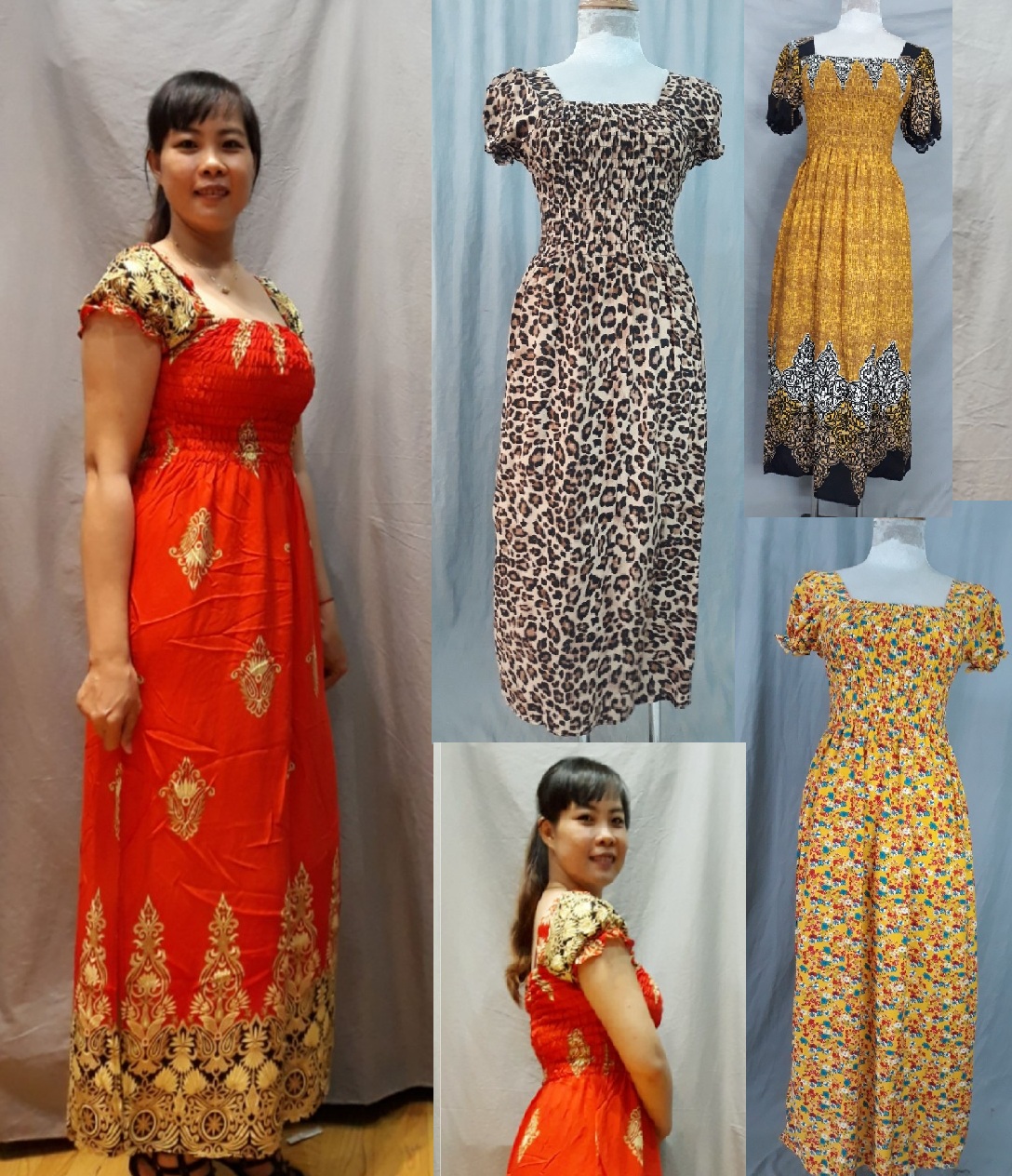 Đầm maxi lanh tay búp