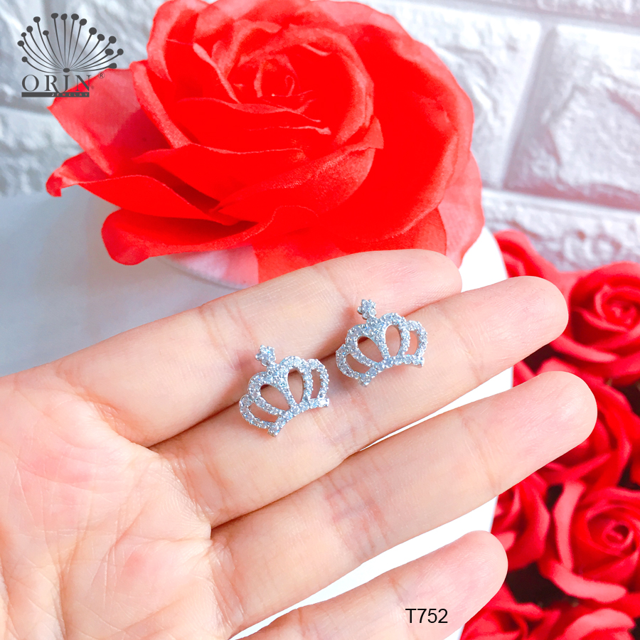 Bông tai bạc, khuyên tai hình vương miện đính đá thời thượng Orin T752