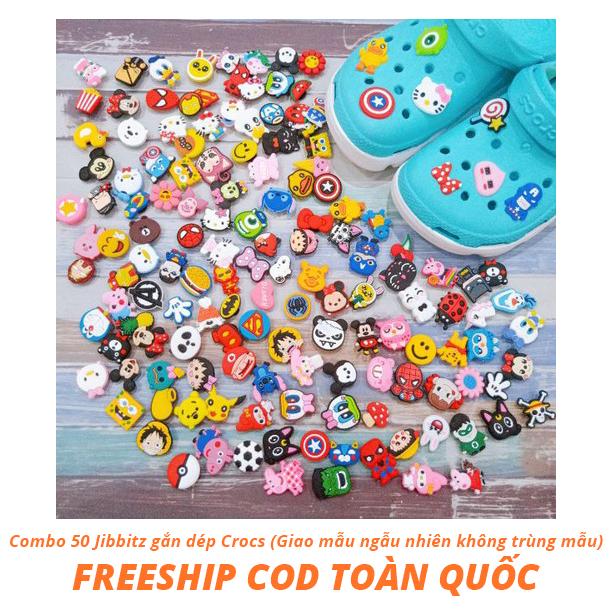 Combo 50 Jibbitz/Sticker/Nút gắn dép sục, dép cá sấu, Crocs (Mẫu ngẫu nhiên - Trộn lẫn)