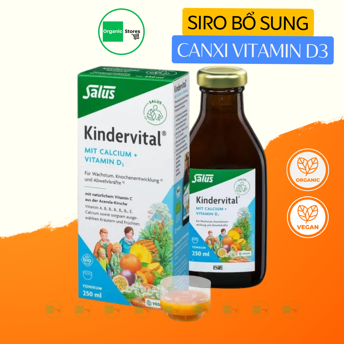 Siro hữu cơ bổ sung Canxi và Vitamin D3 cho trẻ 250ml - Salus