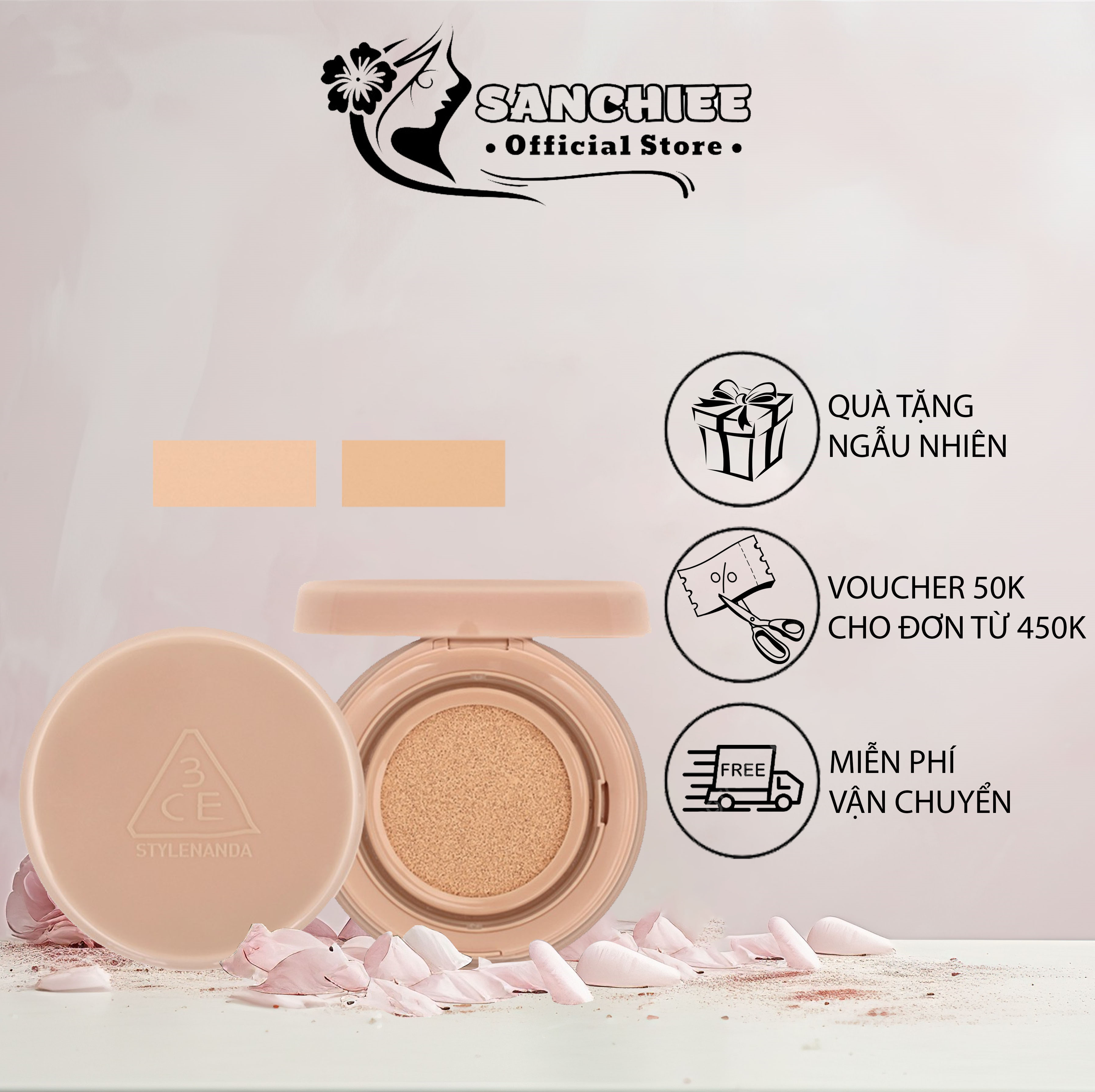 Phấn nước 3ce cho lớp nền căng bóng 15g x 2 lõi