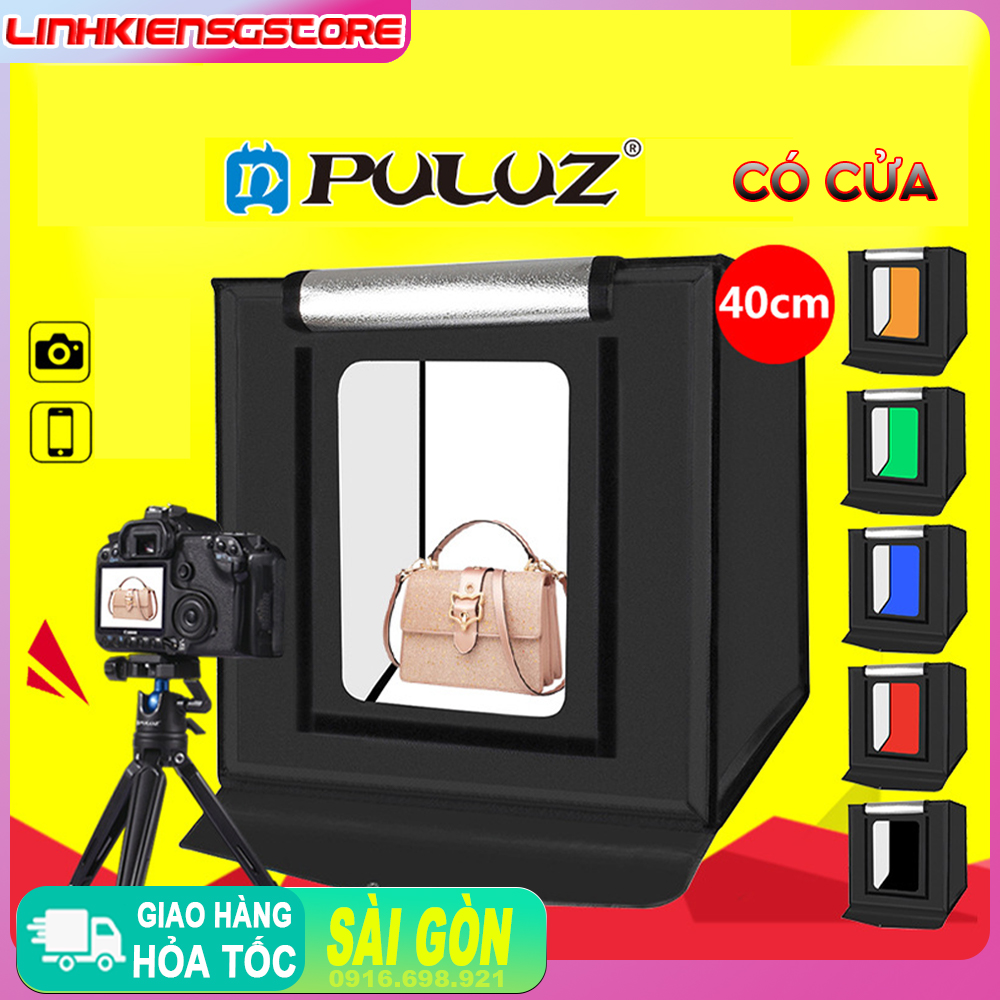 Hộp chụp hình 40cm có cửa Puluz 2 led 6 nền chụp ảnh sản phẩm studio