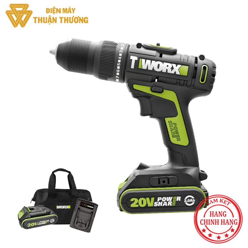 Bộ máy khoan búa động lực pin 20v worx green wu179