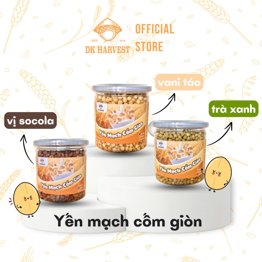  Yến mạch cốm giòn ăn liền DK Harvest - eat clean snack ăn vặt ngũ cốc giảm cân ít đường - Hũ 140g 