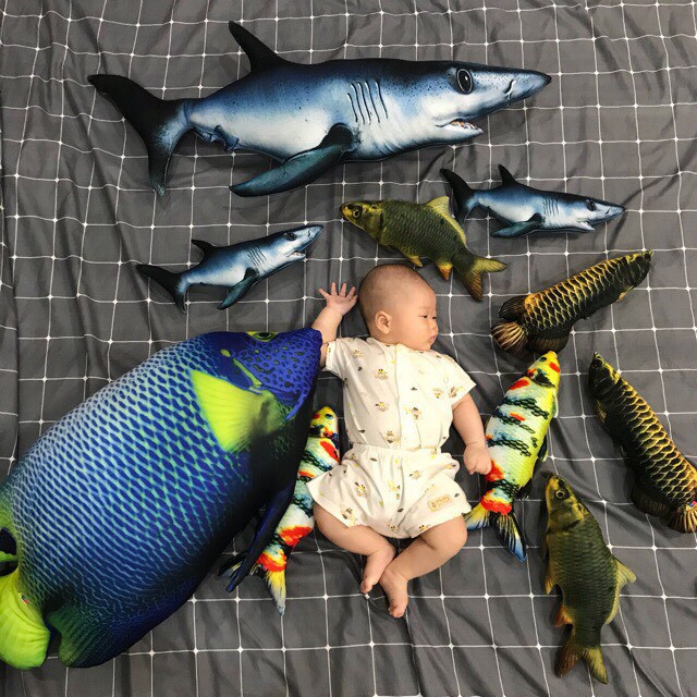 Gối ôm 3D Cá Mập Mẹ 90cm gấu bông quà tặng cho bé