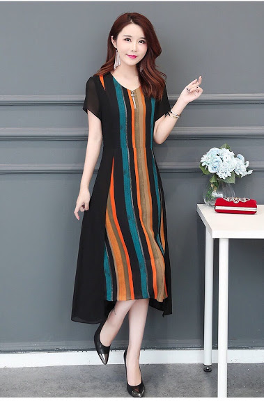 Đầm xòe phối màu