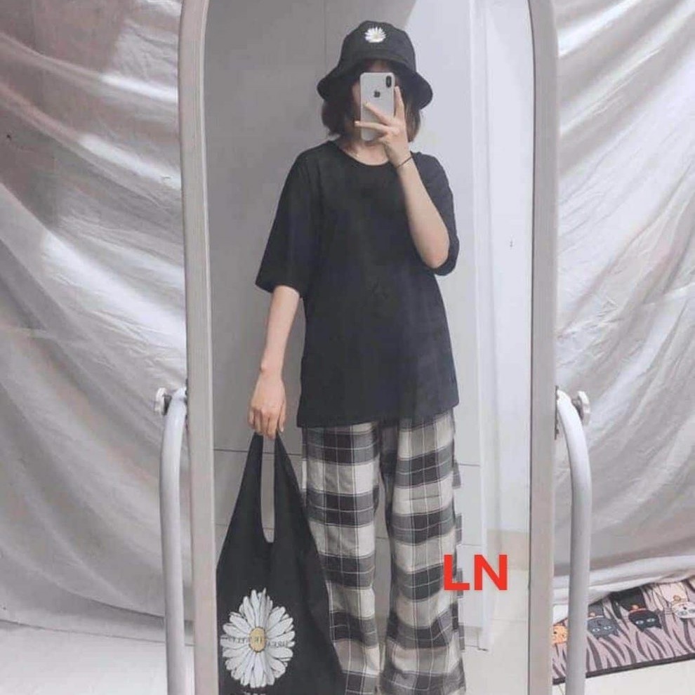 Sét bộ áo trơn + quần kẻ