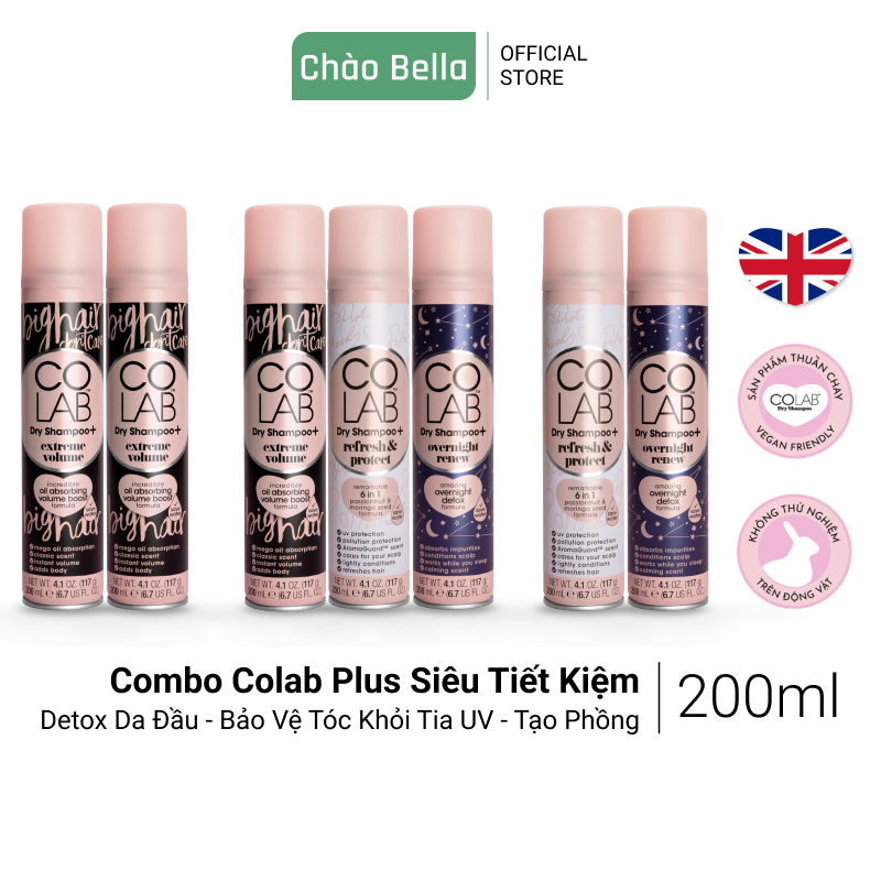 Combo Dầu Gội Khô Colab Plus | Chống Tia UV, Vô Hiệu Hoá Mùi Hôi - Phục Hồi Tóc Qua Đêm - Tạo Phồng Gấp 5 Lần (200ml)