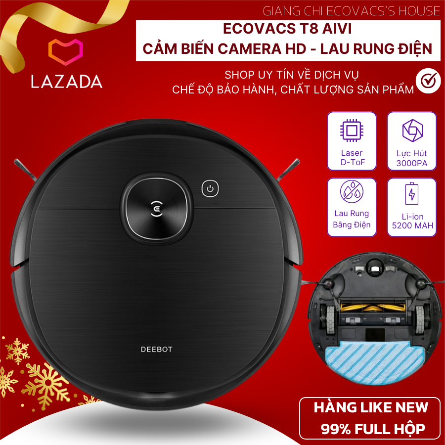 Trả góp 0% - Robot hút bụi Ecovacs T8 AIVI - hàng trưng bày 99%, Robot hút bụi lau nhà nhà thông minh thế hệ mới - Chế độ lau rung và camera quan sát