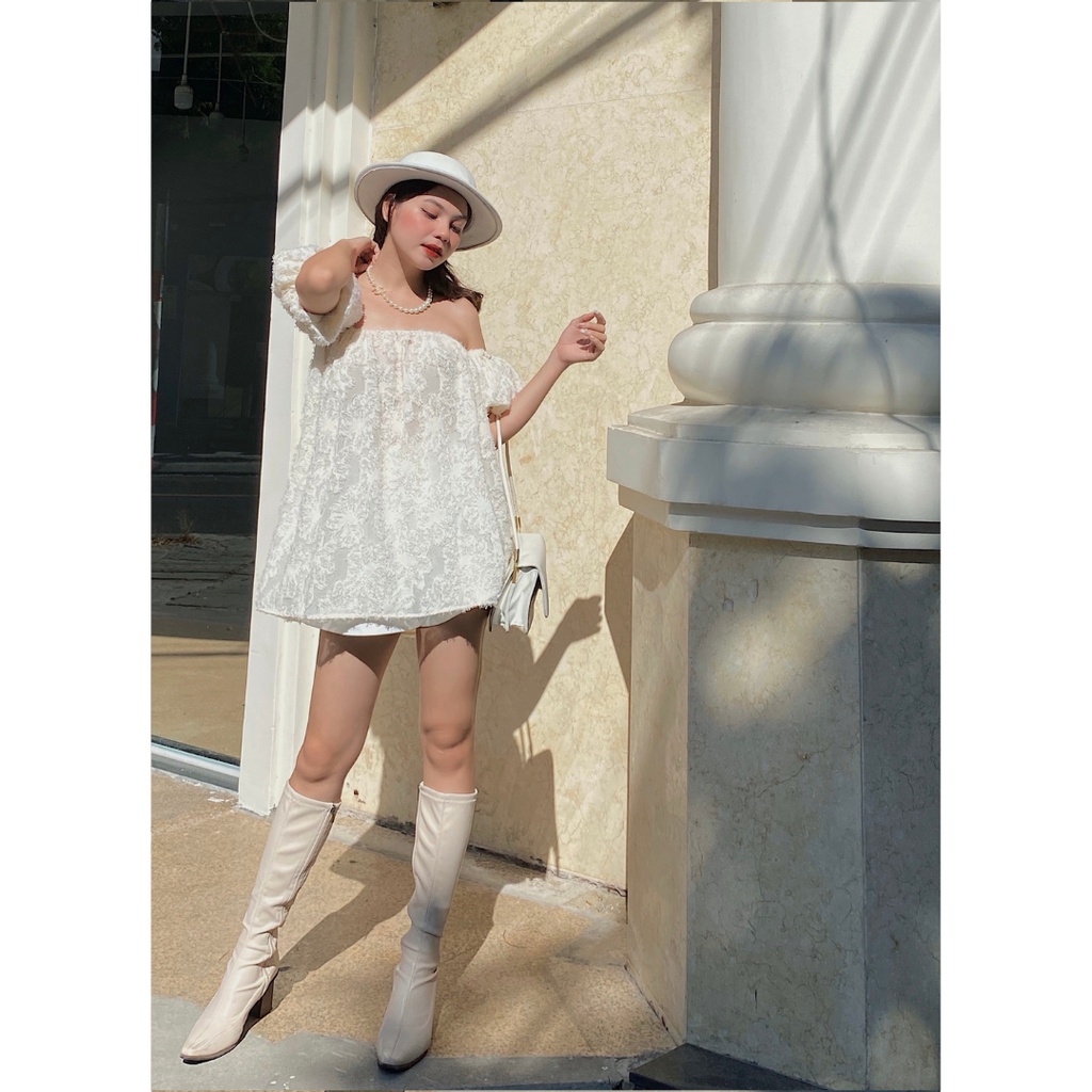 Áo trễ vai tơ hoa Peach top