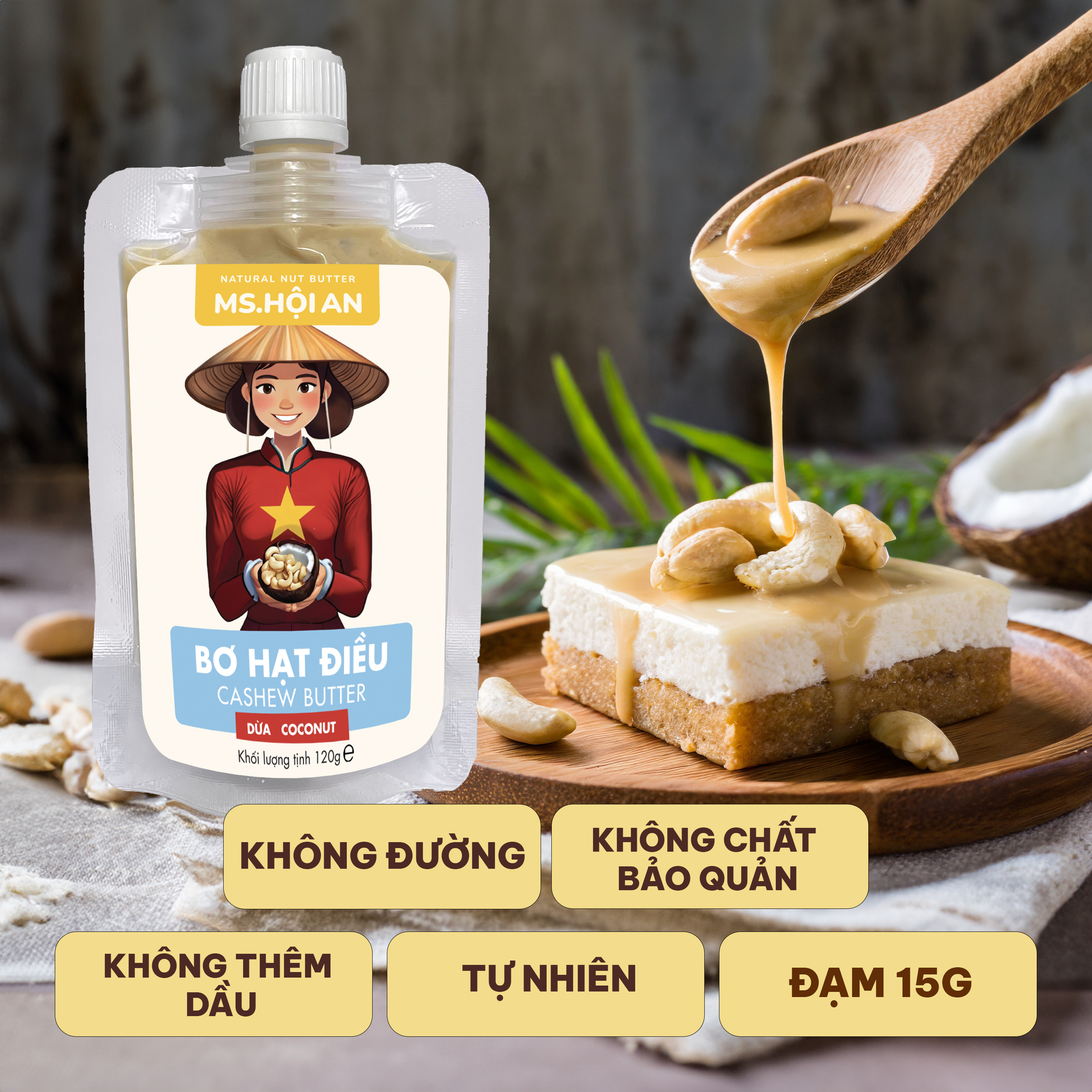 Bơ Hạt Điều Dừa Ăn Kiêng, Không Đường,Giàu Protein |Eat Clean| Cashew Butter Coconut (120g/380g)