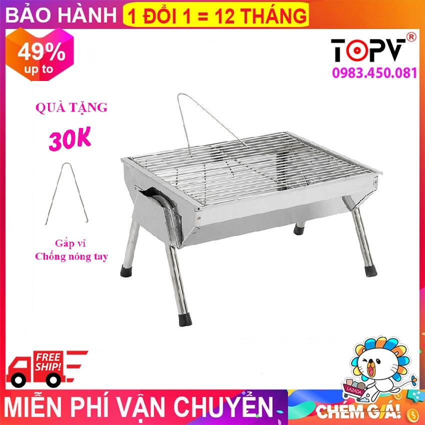 Bếp nướng than hoa TOPV ViS, Lò nướng than inox, Bếp nướng than hoa khộng khói, Bếp nướng ngoài trời; Bếp than nướng