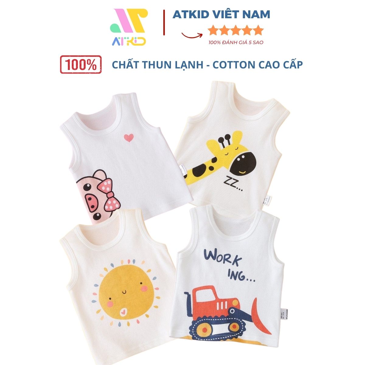 Áo ba lỗ Minky Mom cho bé trai bé gái chất cotton thun cao cấp ATKID Việt Nam