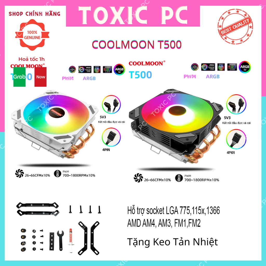 Tản nhiệt chip cpu coolmoon t500 – topdown, 5 ống đồng