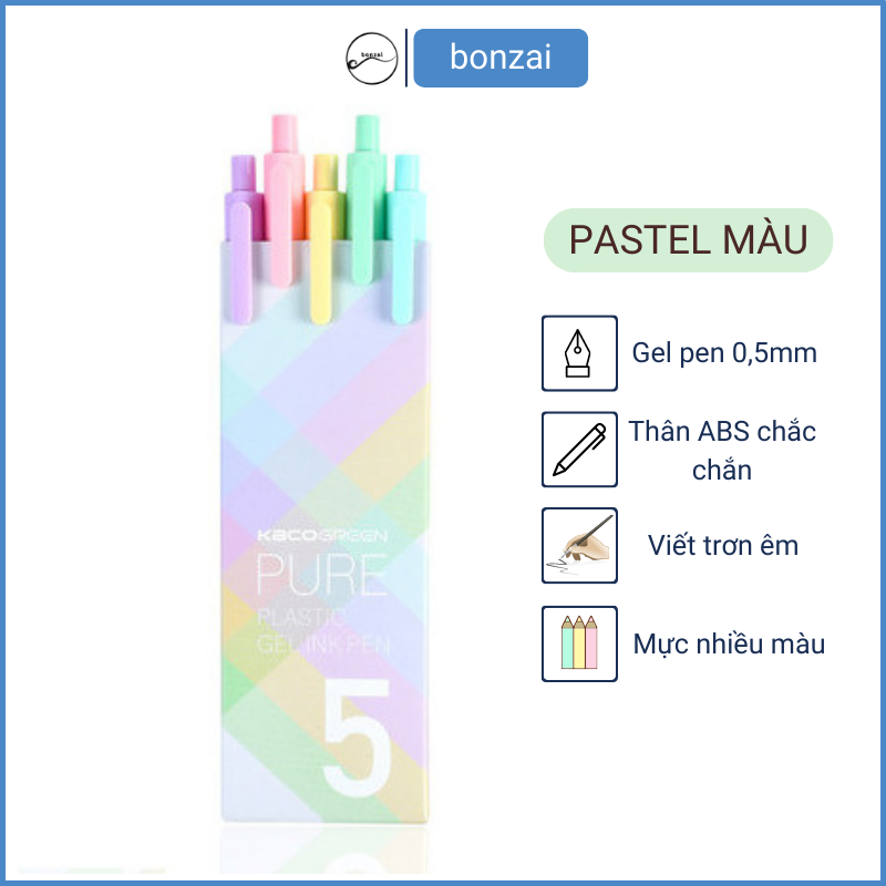 Bộ 5 bút gel KACO Pastel mực nhiều màu [Hàng Chính Hãng]