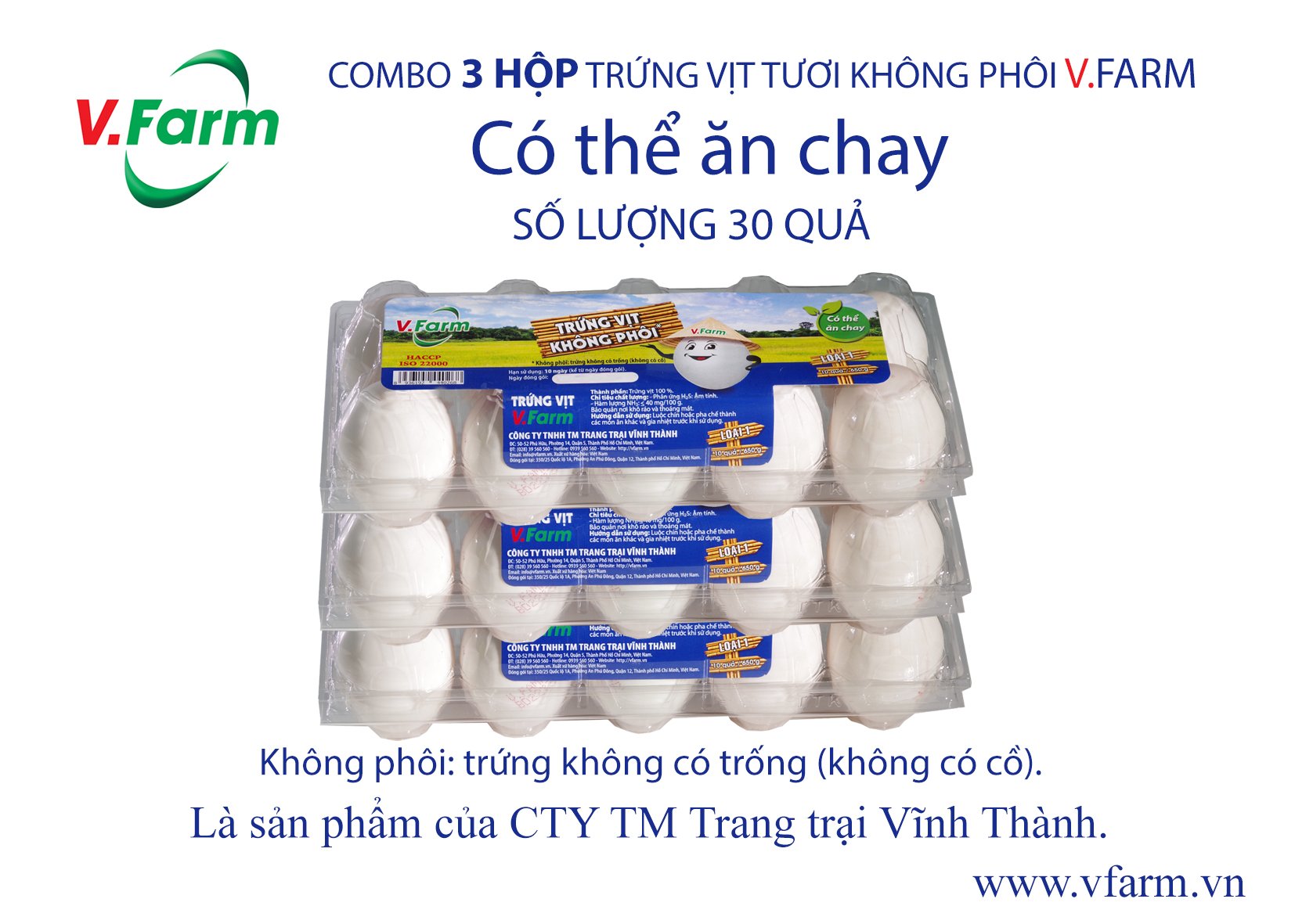 Combo 3 vỉ trứng vịt không phôi vfarm 10 quả