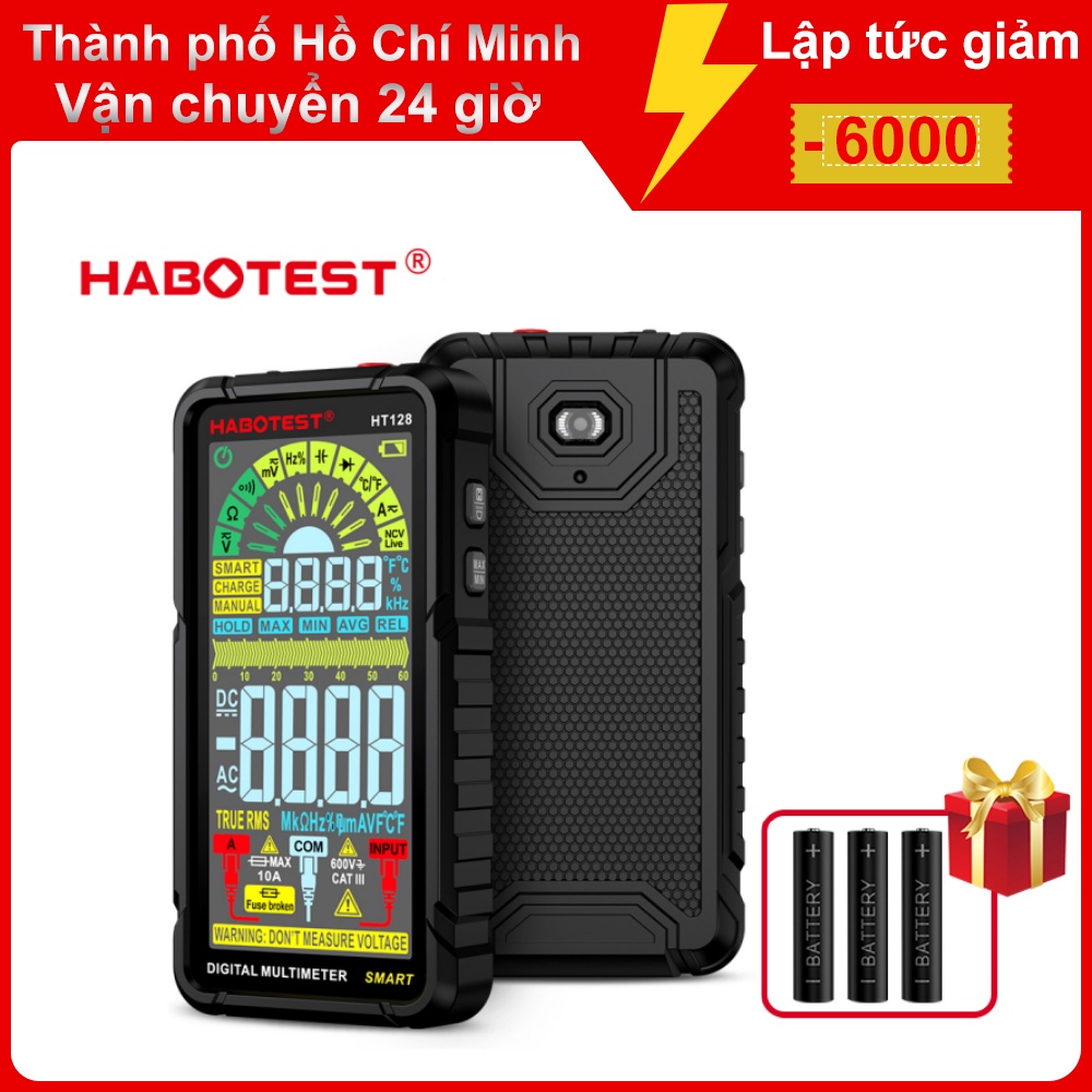 HABOTEST HT128 Digital Multimeter 6000 Counts Smart Measurement Auto-Ranging Voltmeter Voltage Tester with Non-Contact Voltage Function Measures AC/DC Voltage AC/DC Current Resistance Capactiance