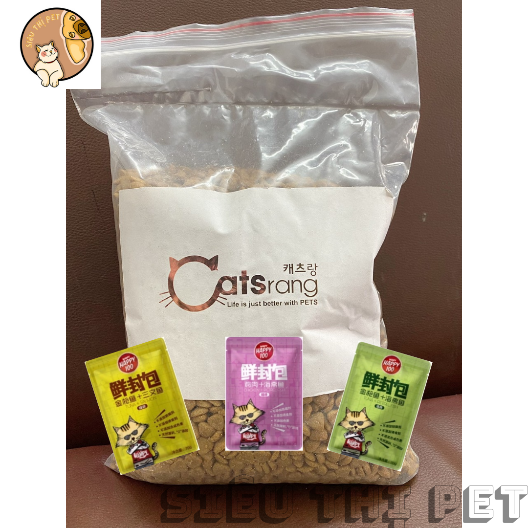 Combo hạt catsrang cho mèo mlt 1kg và pate happy 100