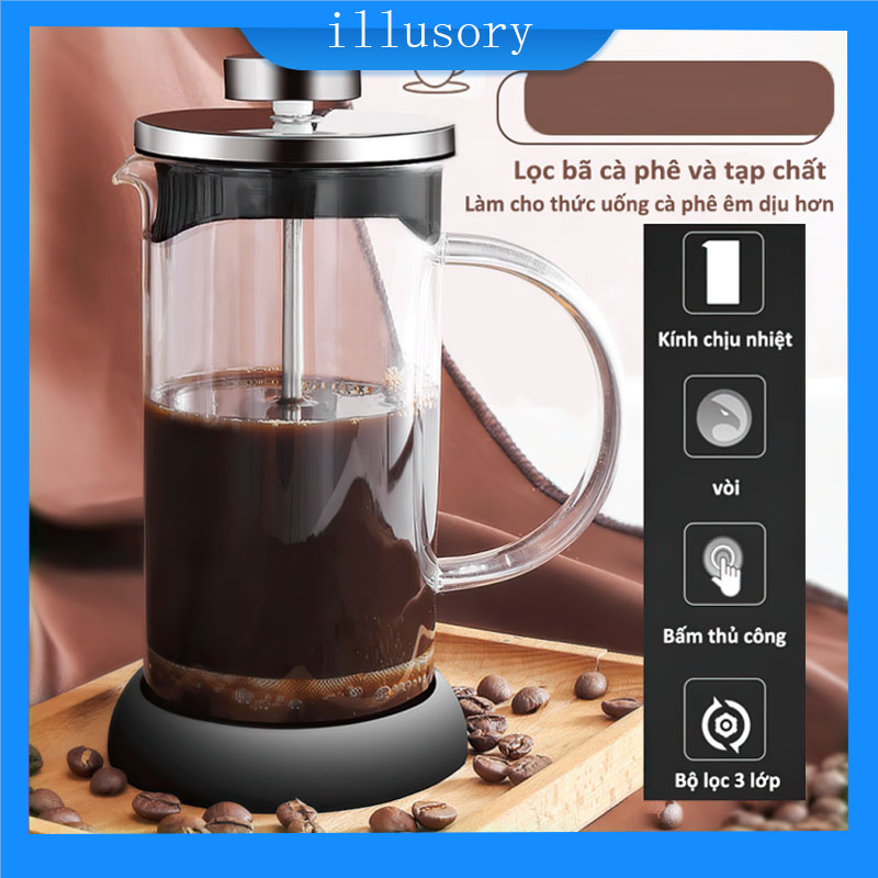 Bình pha cafe ấm trà Pha trà chuẩn kiểu Pháp Bình cafe,Bình Pha Cafe Kiểu Pháp 800ml - máy pha cà phê french press - Dùng để pha trà hay cà phê theo phương pháp French press ép cà phê - Thiết kế tinh gọn, hiện đại