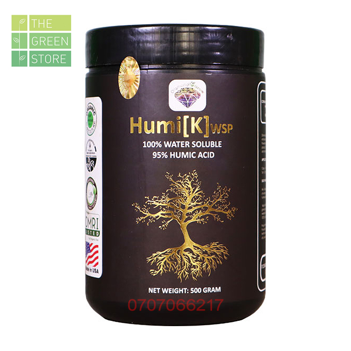 Phân bón humic / humat nhập khẩu Mỹ - HUMI[K] (500g) tan hoàn toàn, kích ra rễ mạnh cho hoa lan, hoa hồng, mai vàng, kiểng lá, cây cảnh, rau màu, cây ăn trái