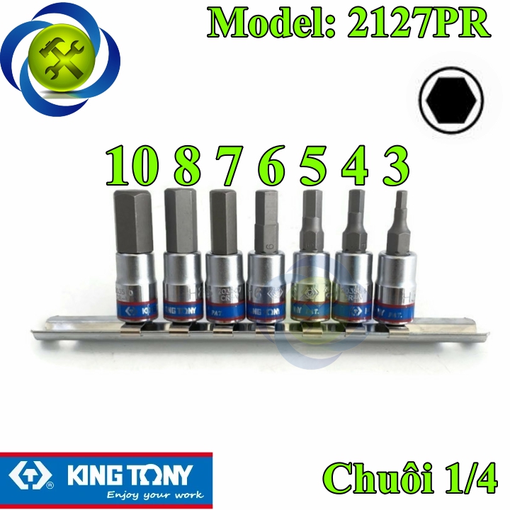 Bộ tuýp lục giác 1/4 kingtony 2127pr 7 chi tiết h3-h10