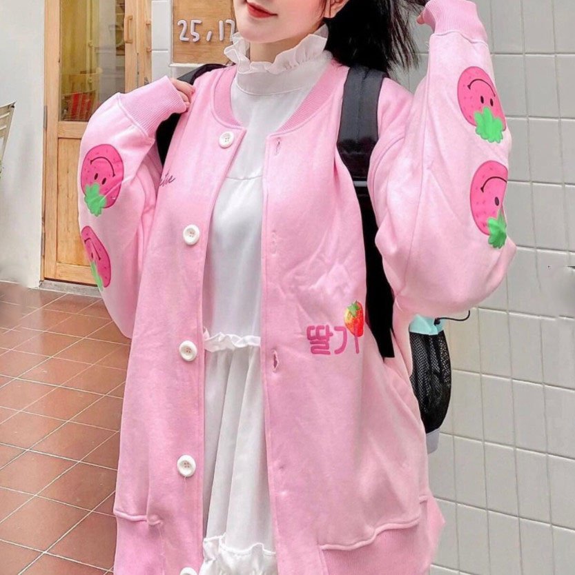 (FREESHIP ) ÁO KHOÁC NỈ NAM NỮ CARDIGAN TRÁI DÂU NGỌT NGÀO & QUYẾN RŨ TRẮNG HỒNG