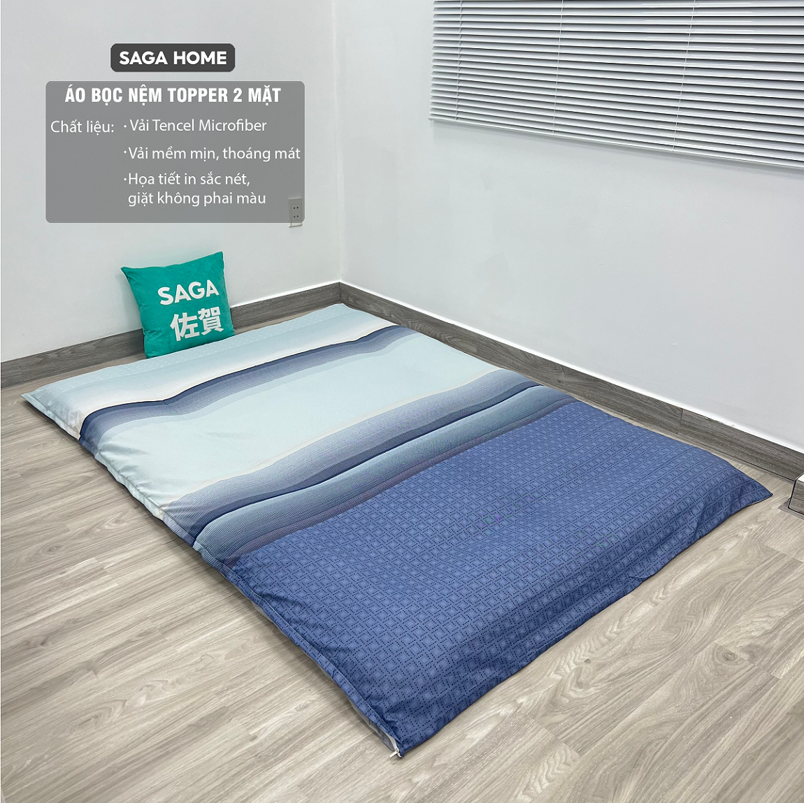 Áo bọc nệm topper tencel microfiber cao cấp mềm mịn có khóa kéo 2 mặt đủ size 1m/ 1m2/ 1m4/ 1m6/ 1m8 x 2m saga home