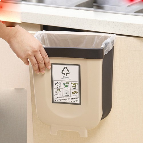 Thùng rác gấp gọn thông minh kẹp tủ nhà bếp tiện dụng - màu cà phê, có giá treo khắp nơi trong nhà - Fancy Home