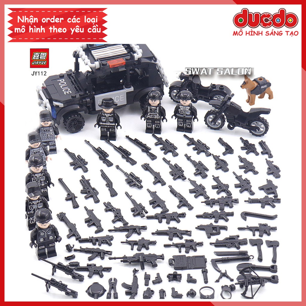 Biệt đội 8 lính đặc nhiệm SWAT kèm xe chở lính - Đồ chơi Lắp ghép Xếp hình Mini Minifigures Army JY112 Mô hình