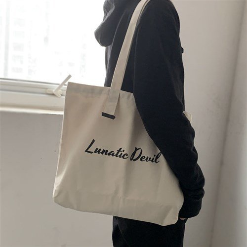 Túi tote vuông vải canvas phong cách Hàn quốc,có khóa miệng ngăn phụ bên trong tiện dụng Lunatic Devil-HAZIN Thời Trang Unisex