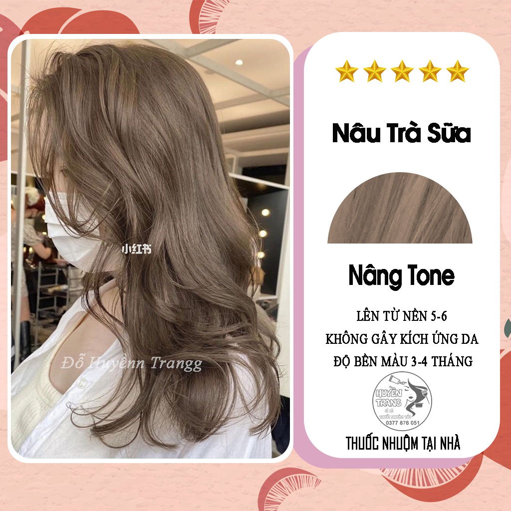 Thuốc nhuộm tóc màu nâu trà sữa tặng kèm oxy trợ nhuộm găng tay mũ trùm và hdsd