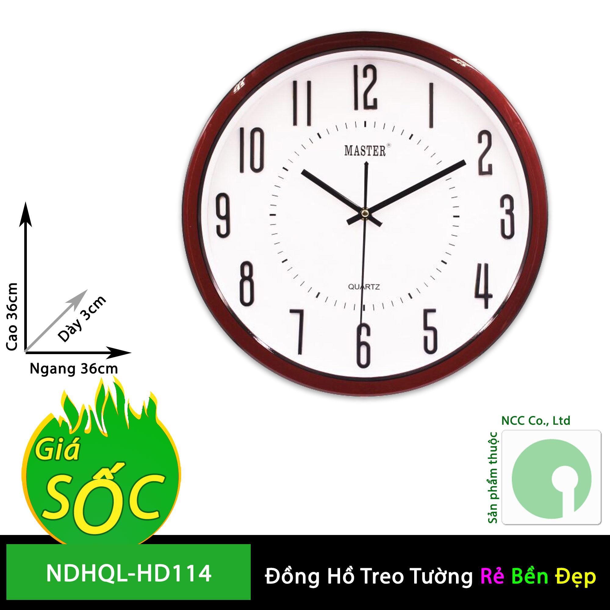 Đồng hồ treo tường - mặt tròn nền trắng - ndhql-hd114