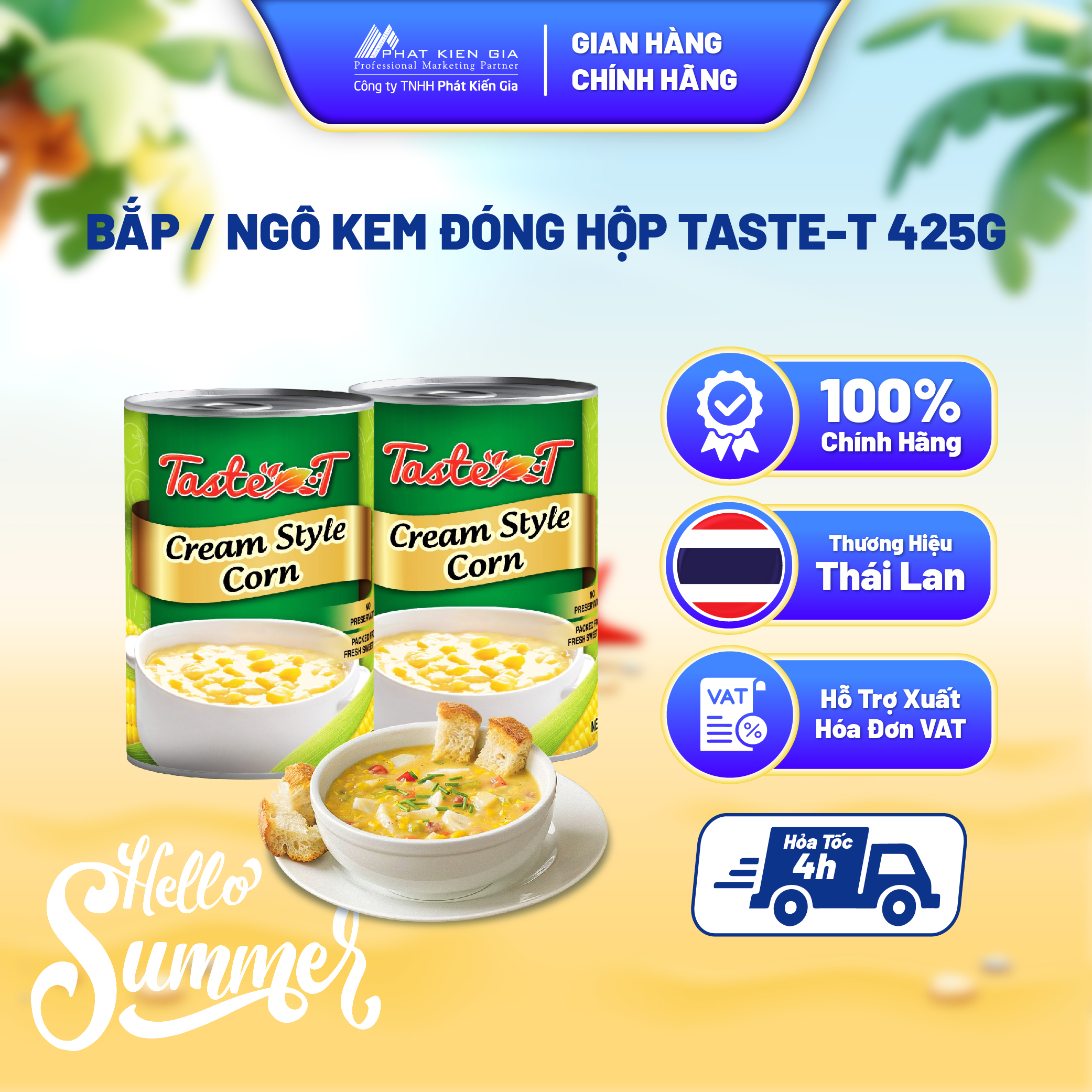 Combo 2 Hộp Bắp / Ngô Kem Đóng Hộp Taste-T 425g - Nhập Khẩu Thái Lan