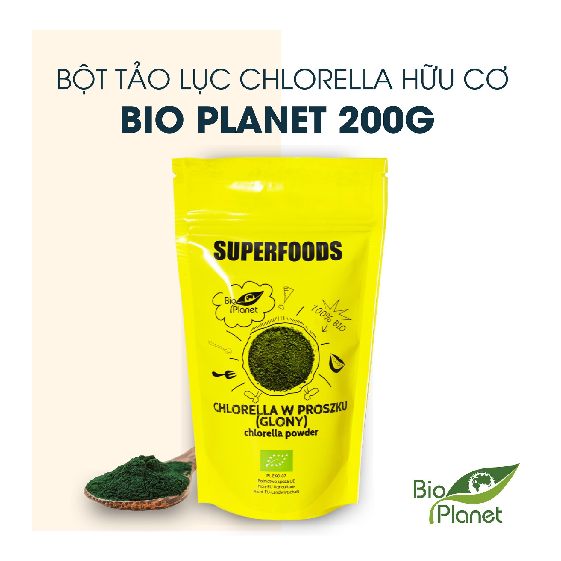 Bột tảo lục Chlorella hữu cơ 200g Bio Planet Organic Chlorella Powder