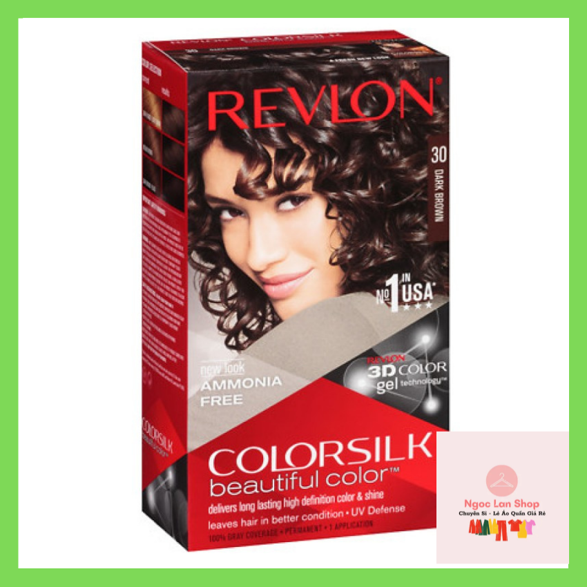 Thuốc nhuộm Revlon Dark Brown 30 - 59mlMàu sắc: nâu đenCông dụng:Với thành phần dưỡng chất protein tơ tằm và pro–vitamin nuôi dưỡng tóc từ trong ra ...