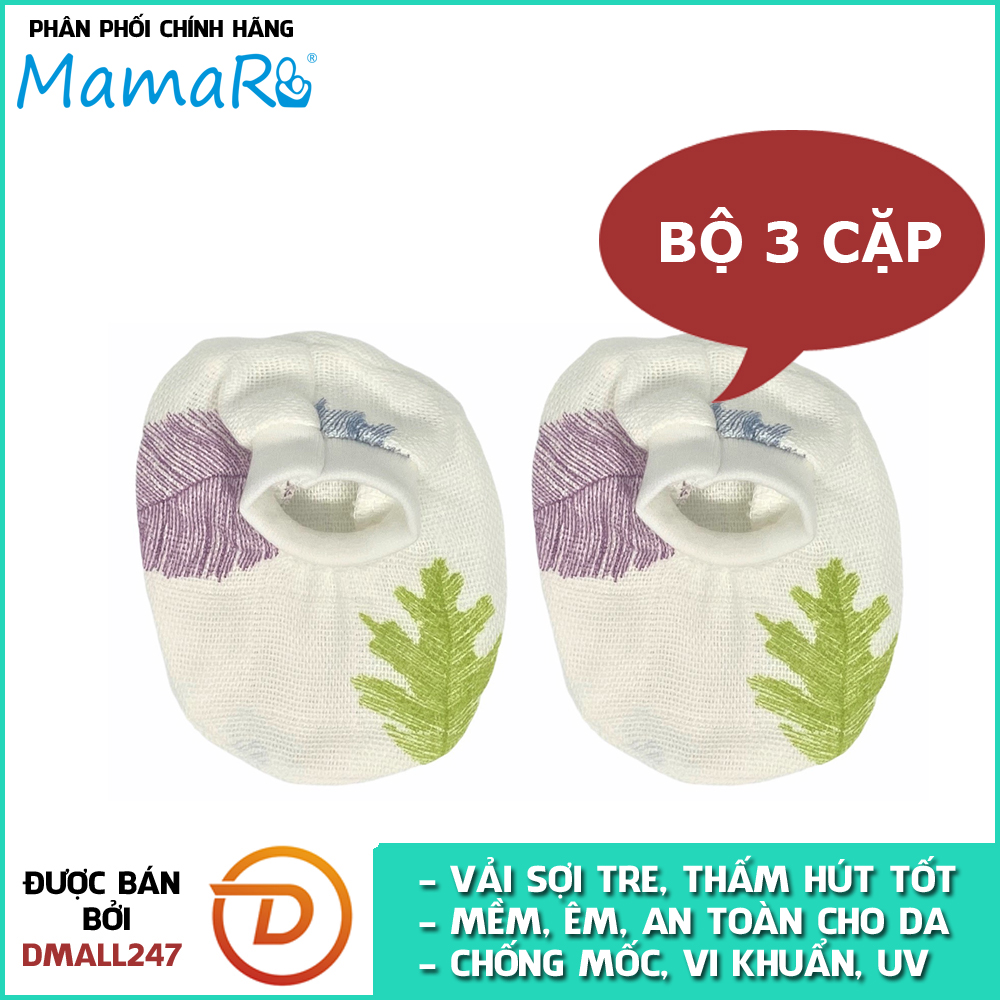 Bộ 3 cặp bao chân giữ ấm vải sợi tre cho bé mềm mại Mamaru MA-BC01